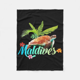 Maldives Sea Turtle Hibiscus Island Gift Beach Sou Fleece Blanket