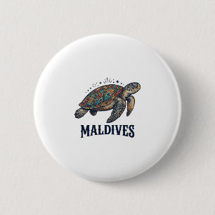 Maldives Vintage Sea Turtle Travel Shirt Design_1 6 Cm Round Badge