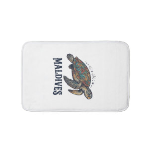 Maldives Vintage Sea Turtle Travel Shirt Design_1 Bath Mat