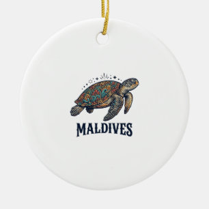 Maldives Vintage Sea Turtle Travel Shirt Design_1 Ceramic Tree Decoration