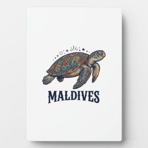 Maldives Vintage Sea Turtle Travel Shirt Design_1 Plaque
