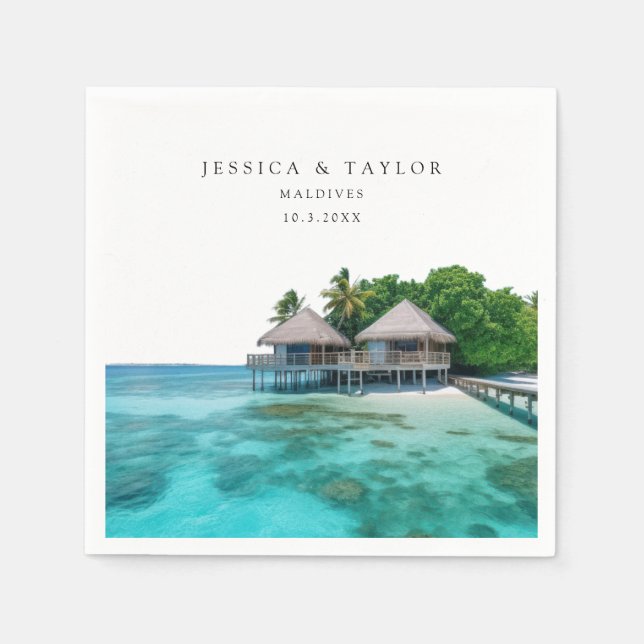 Maldives Wedding Custom Photo Cocktail Napkins (Front)