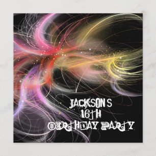 Male 16th Birthday Black Multi Colour Space Swirl Invitation