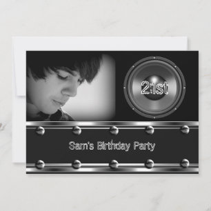 Male 21st Birthday Party Black Metal Look Image Invitation