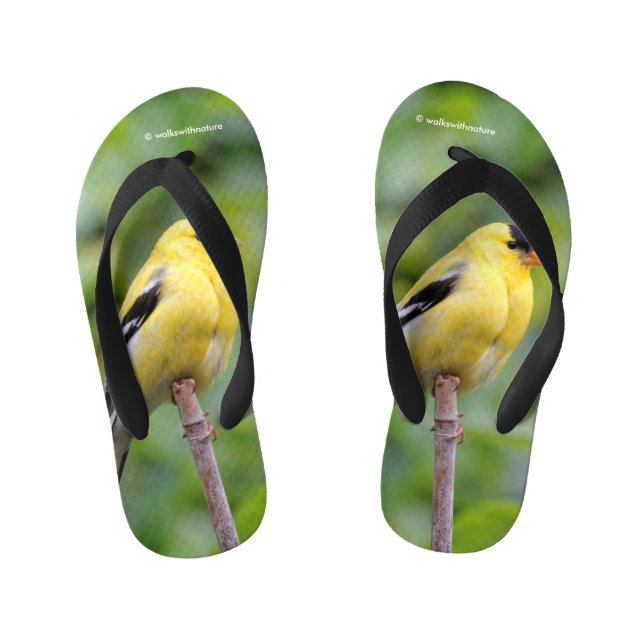 Male American Goldfinch on the Bamboo Kid's Flip Flops (Footbed)