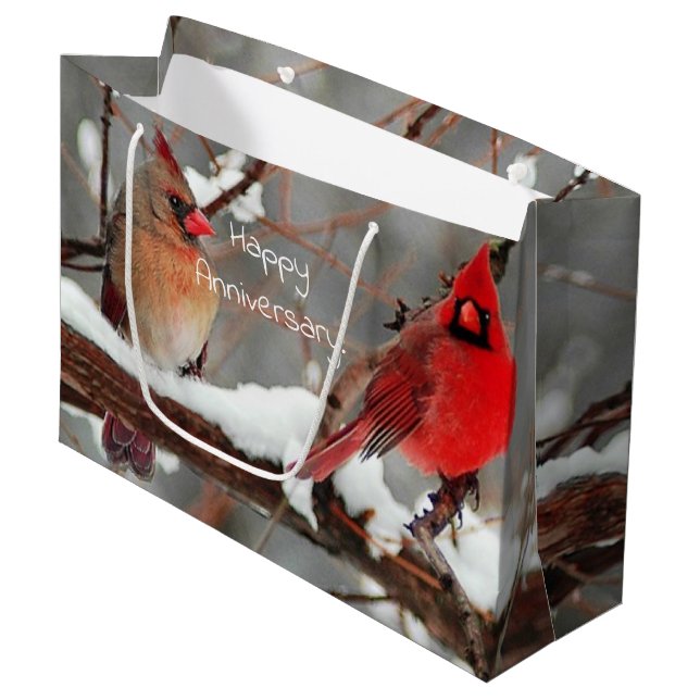 male and female cardinals anniversary large gift bag (Front Angled)