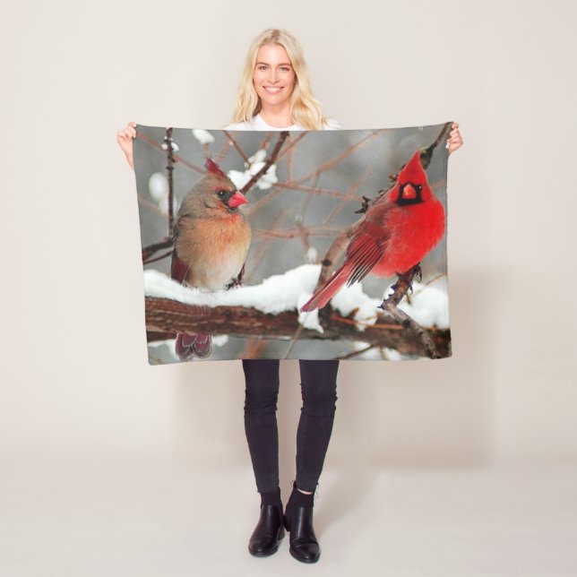 male and female cardinals fleece blanket (In Situ)