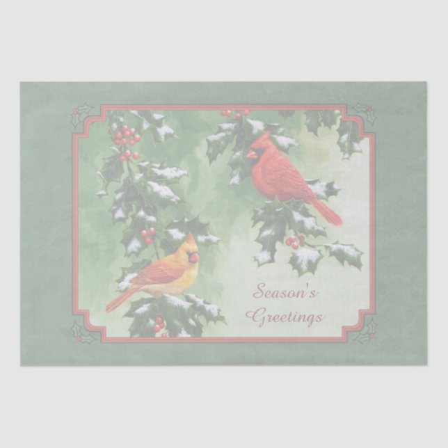 Male and Female Cardinals Green Tissue Paper (Front)