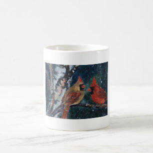 Male and Female Cardinals in Birch Tree Coffee Mug