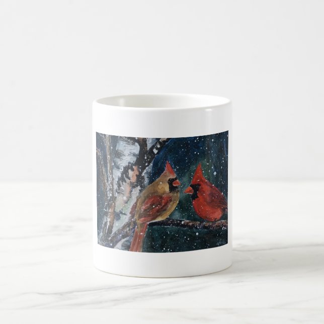 Male and Female Cardinals in Birch Tree Coffee Mug (Center)