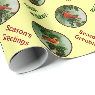 Male and Female Cardinals Yellow Wrapping Paper