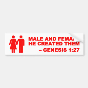 Male and Female Gen. 1:27 Bumper Sticker - Red