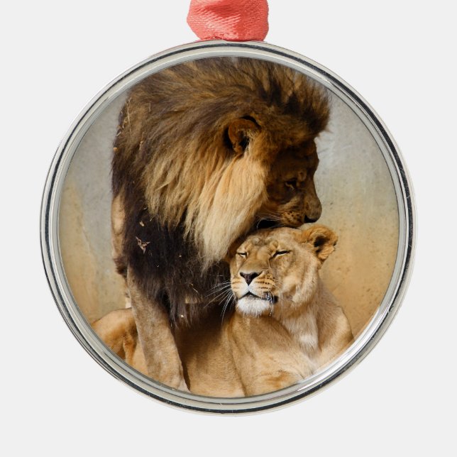 Male and Female Lion in Love Metal Tree Decoration (Front)