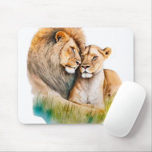 Male and Female Lion in Love Photo for Lion Lovers Mouse Mat