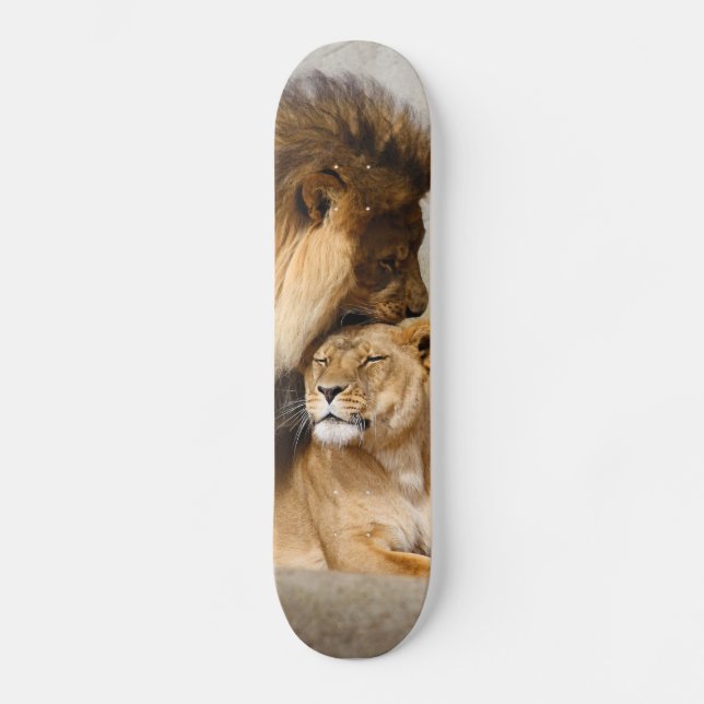 Male and Female Lion in Love Skateboard (Front)