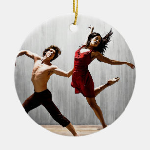 Male and Female Modern Dancers in Red Dress Ceramic Tree Decoration