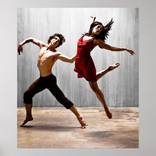 Male and Female Modern Dancers in Red Dress Poster (Front)