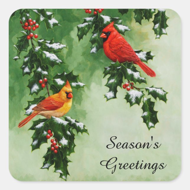 Male and Female Northern Cardinals Square Sticker (Front)