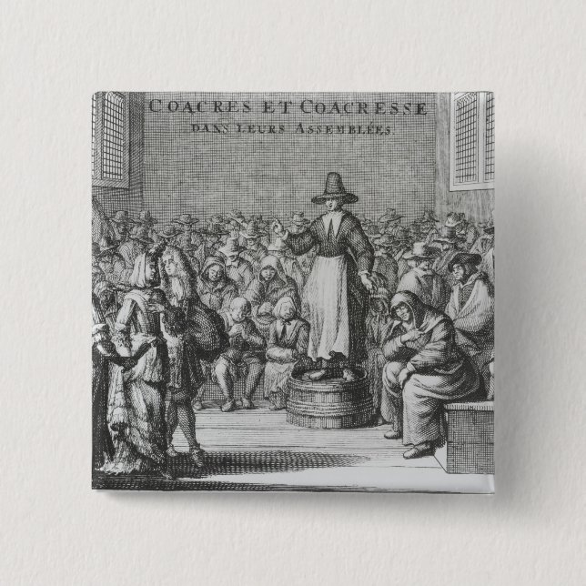 Male and Female Quakers at their Assembly 15 Cm Square Badge (Front)