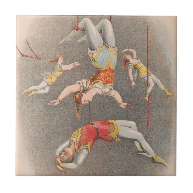 Male And Female Trapeze Performers Tile (Front)