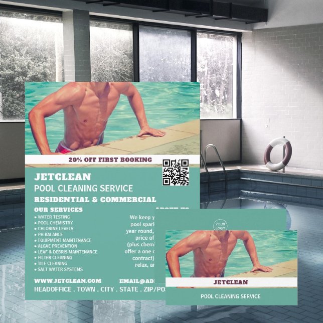 Male Bather Portrait, Swimming Pool Cleaner Business Card (Creator Uploaded)