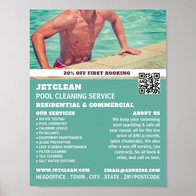 Male Bather Portrait, Swimming Pool Cleaning Poster (Front)