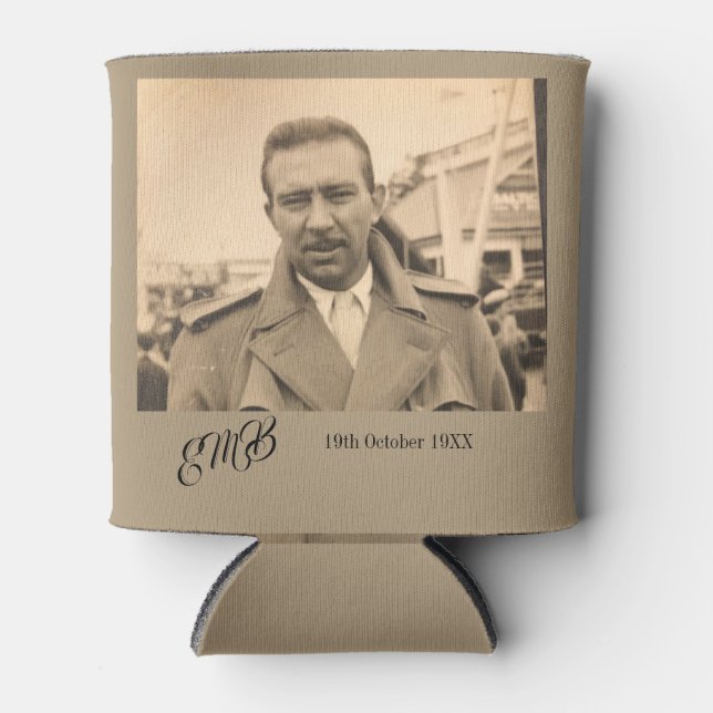  Male Birthday Elegant Monogram Photo Can Cooler (Front)