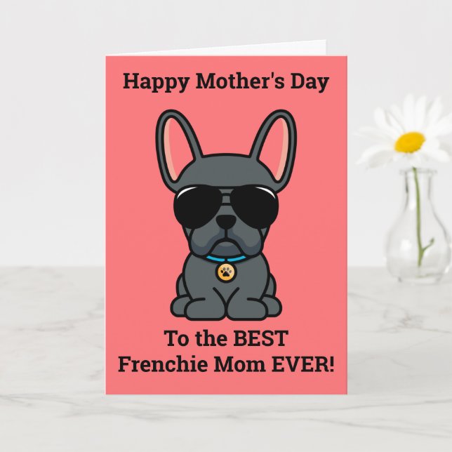 Male Blue French Bulldog Mother's Day Card (Small Plant)