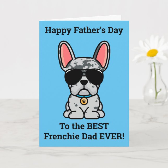 Male Blue Merle French Bulldog Father's Day Card (Small Plant)