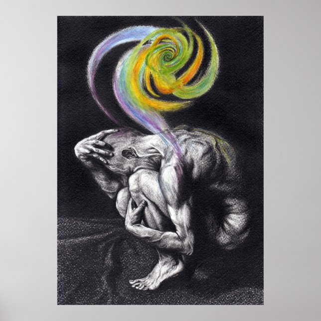 Male body Colourful soul Dark Surreal drawing art Poster (Front)