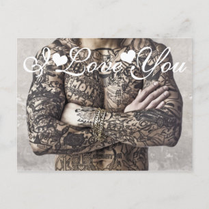Male Body Tattoo Photo I Love You Postcard