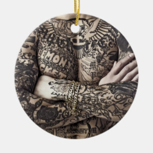 Male Body Tattoo Photograph Ceramic Tree Decoration