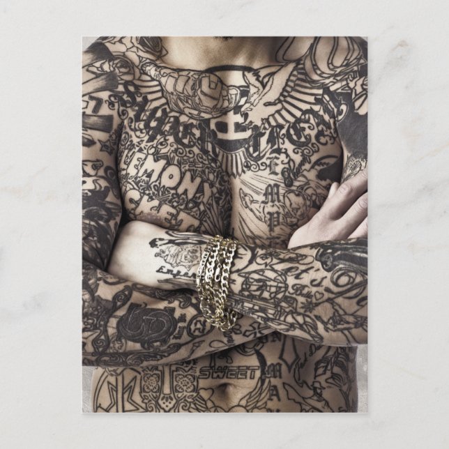 Male Body Tattoo Photograph Postcard (Front)