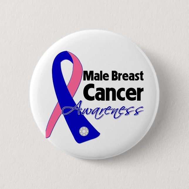 Male Breast Cancer Awareness Ribbon 6 Cm Round Badge (Front)