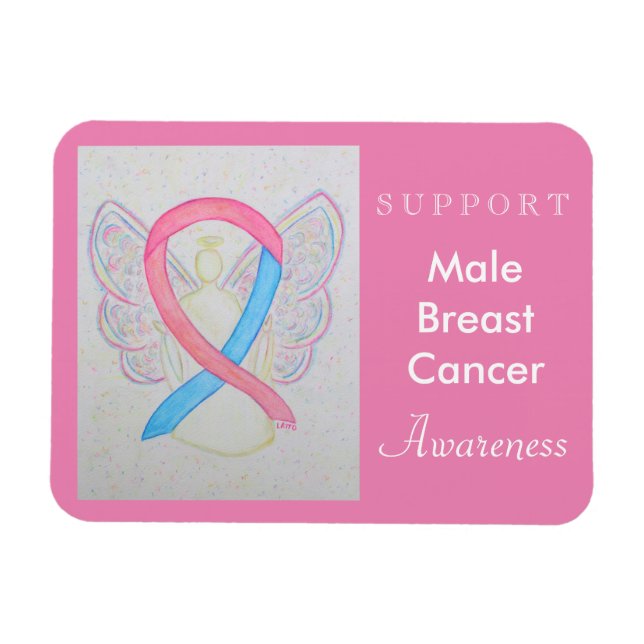 Male Breast Cancer Awareness Ribbon Angel Magnet (Horizontal)