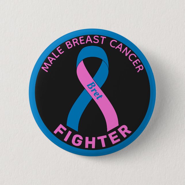 Male Breast Cancer Fighter Ribbon Black Button (Front)