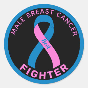 Male Breast Cancer Fighter Ribbon Black Classic Round Sticker