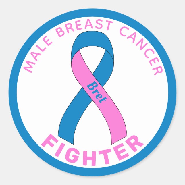 Male Breast Cancer Fighter Ribbon White Classic Round Sticker (Front)