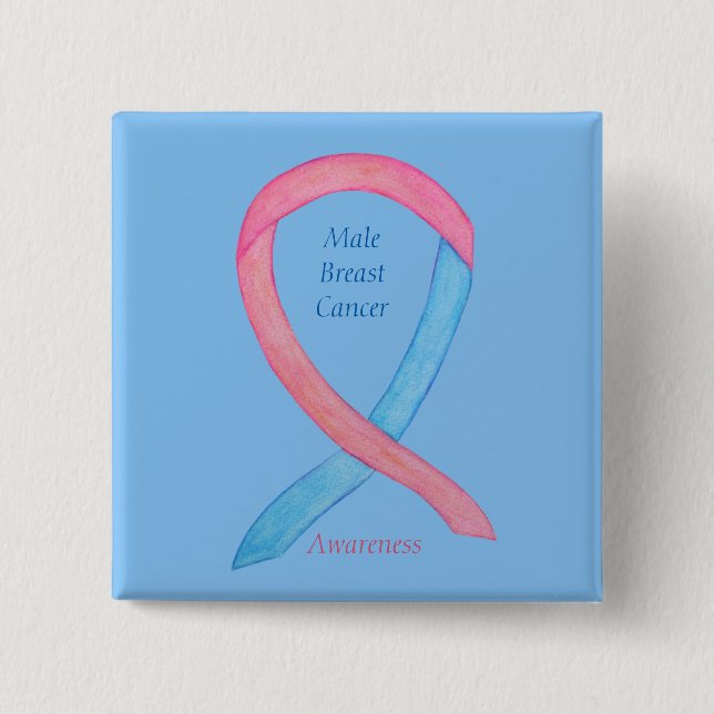 Male Breast Cancer Pink Awareness Ribbon  Pin (Front)