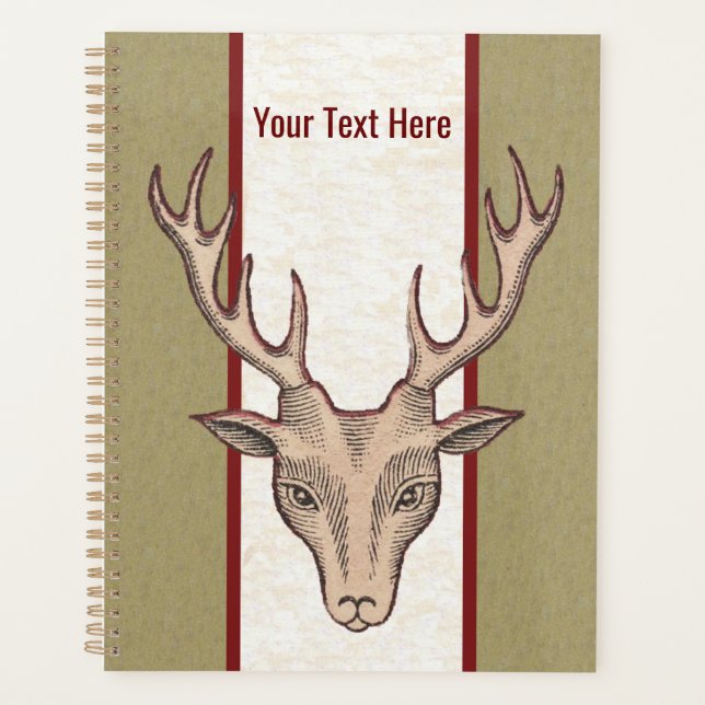 Male Brown Deer Head Antlers Etched Face Stripes Planner (Front)