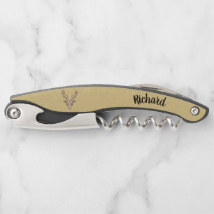 Male Buck Deer Head Large Antlers Tan Corkscrew