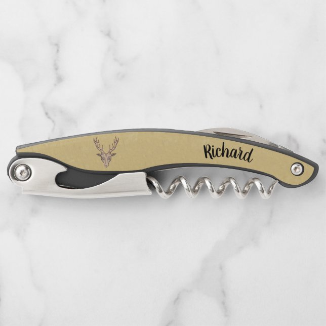 Male Buck Deer Head Large Antlers Tan Corkscrew (Front)