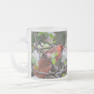 Male Cardinal in Springtime Frosted Glass Coffee Mug