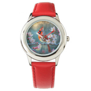 Male Cardinal in the Moonlight Cherry Blossoms Watch