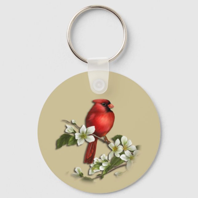 Male Cardinal on Dogwood Keychain (Front)