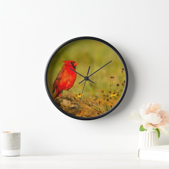 Male Cardinal on Log Clock (Home)