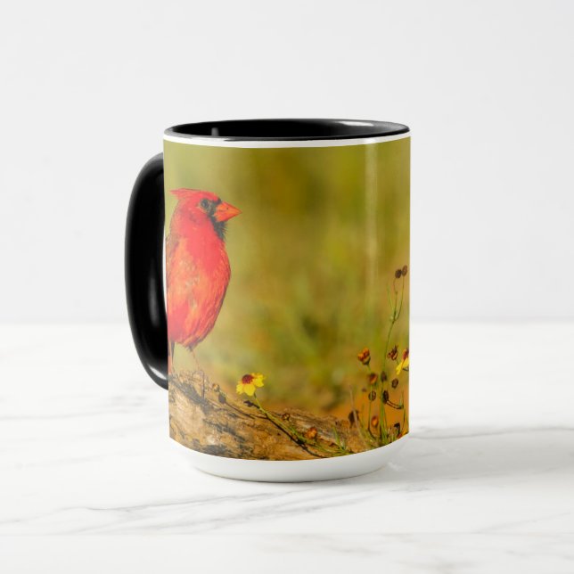 Male Cardinal on Log Mug (Front Left)
