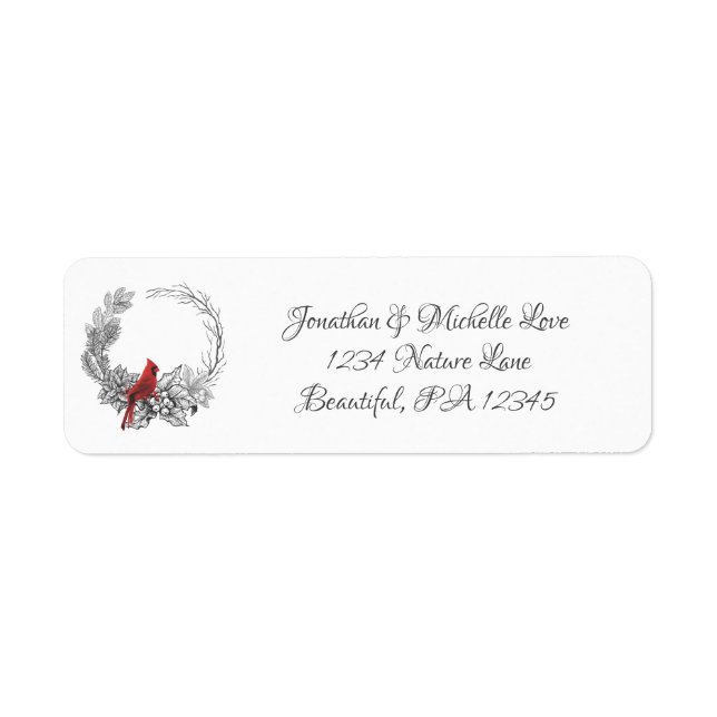 Male Cardinal Red Bird and Wreath Address (Front)