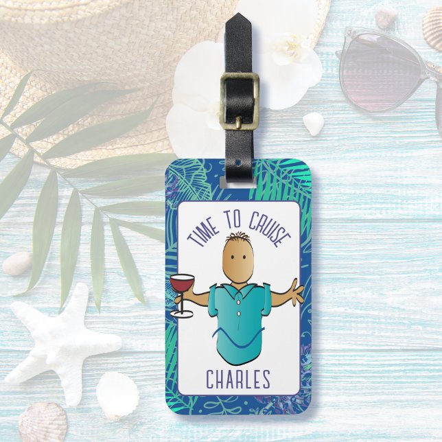  Male Cartoon Beach Vacation Tropical Cruise  Luggage Tag (Creator Uploaded)