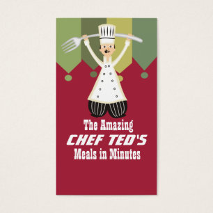 Male chef pantaloons giant fork cooking cards